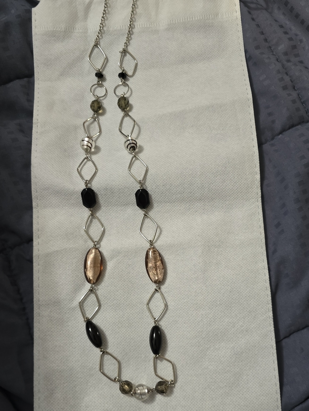 Lia Sophia Silver-Link Necklace with Black and Rose Gold Beads